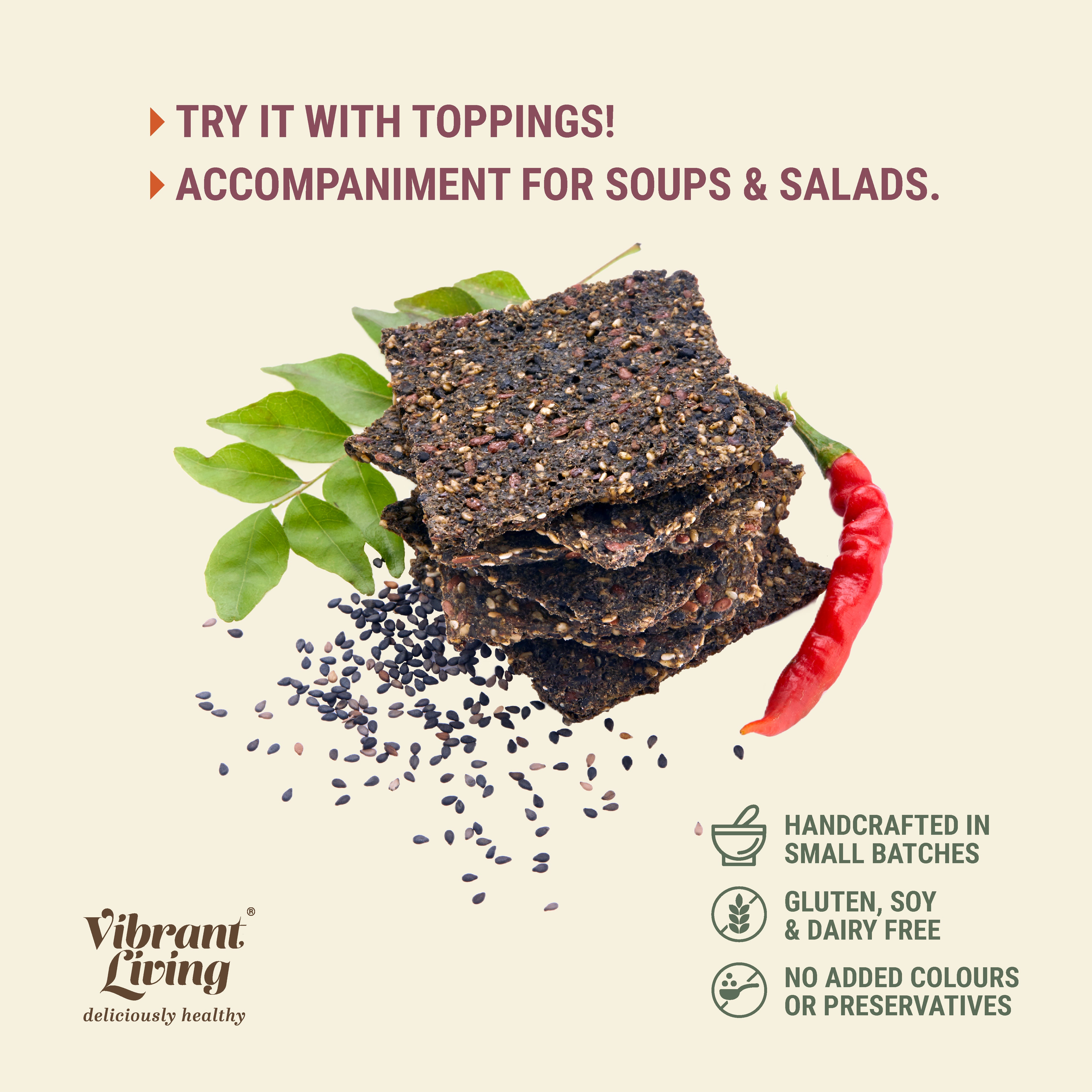 Asian Black Sesame & Curry Leaf Crackers